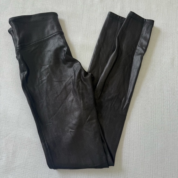 SPANX Black Faux Leather Leggings. Fall Winter Casual Tommy Control Neutral Sz S - Picture 3 of 8